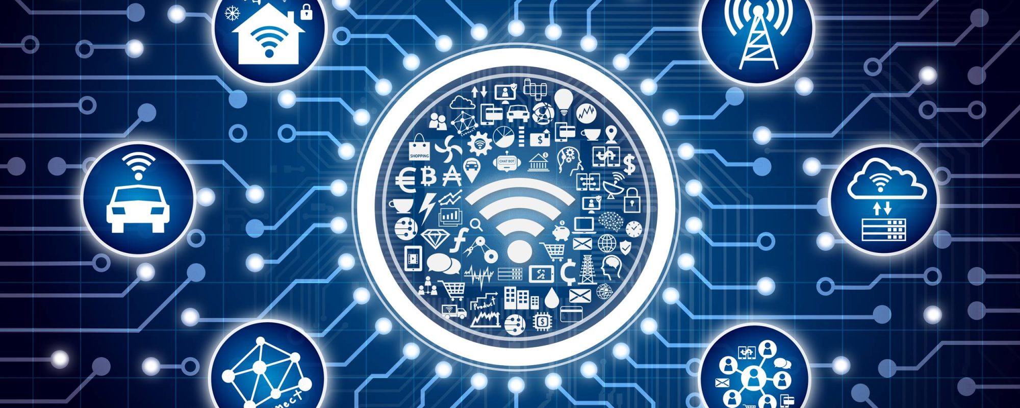 Internet of things , iot , smart home , smart city and network connect concept. Electric circuit graphic and infographic of wireless connection icons. 2025 Objets connectés