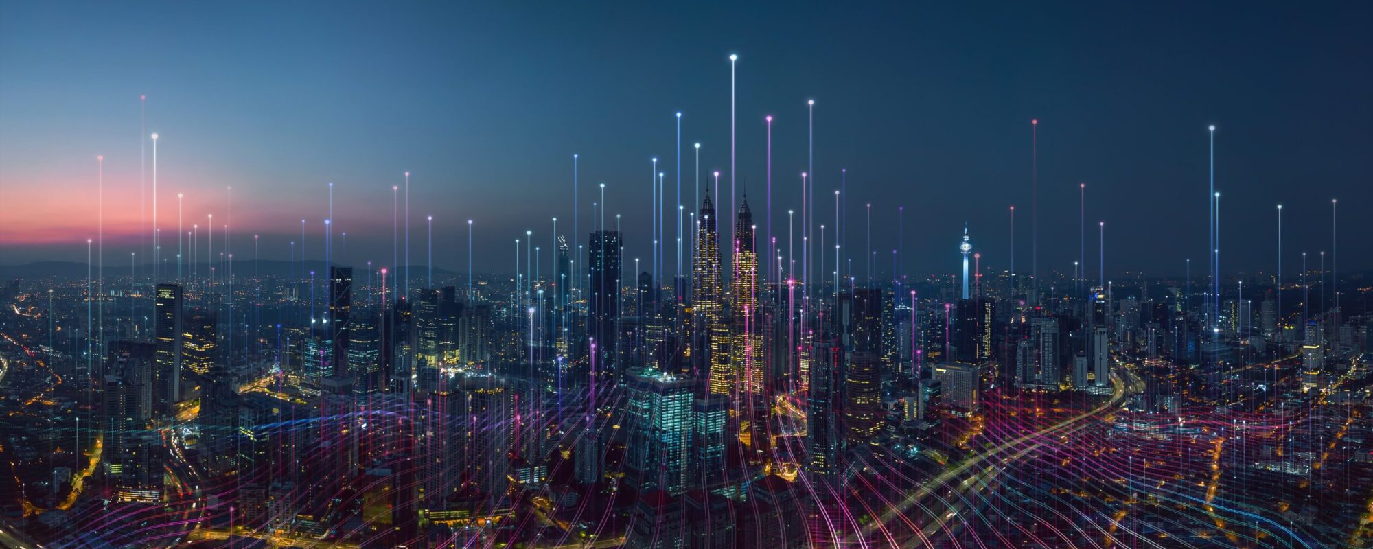 Smart city and abstract dot point connect with gradient line and aesthetic Intricate wave line design , big data connection technology concept . Smart city and abstract dot point connect with gradient line and aesthetic Intricate wave line design , big data connection technology concept .