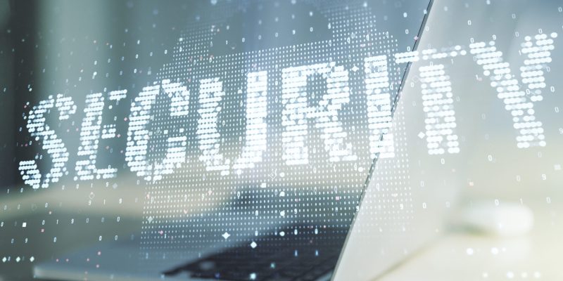 Cyber security creative concept on modern laptop background. Double exposure Avocat Cyberdéfense Cybersécurité